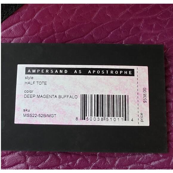 Ampersand as Apostrophe Half Tote Deep Magenta Buffalo Leather NWT - Picture 5 of 8